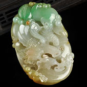 糯冰种黄加绿缅甸翡翠A货大展宏图挂件