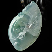 冰种晴水略飘花缅甸翡翠A货龙头如意挂件