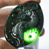 冰种墨翠缅甸翡翠A货龙牌挂件