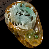 冰种黄加绿缅甸翡翠A货龙行如意挂件