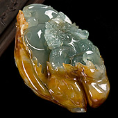 冰种褐黄翡缅甸翡翠A货龙头如意挂件