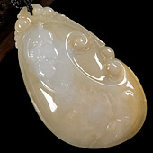 糯冰种褐黄翡缅甸翡翠A货如意寿挂件