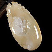 糯冰种褐黄翡缅甸翡翠A货龙头如意挂件