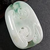 糯冰种飘花缅甸翡翠A货龙凤佩挂件