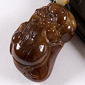 糯冰种深褐色缅甸翡翠A货寿星挂件