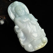 糯冰种晴水缅甸翡翠A货观音挂件