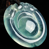 冰玻种飘花缅甸翡翠A货双龙如意挂件