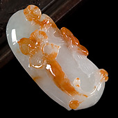糯冰种红翡缅甸翡翠A货富贵花开挂件