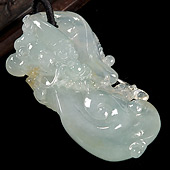 冰种晴水略带黄翡缅甸翡翠A货龙头如意挂件