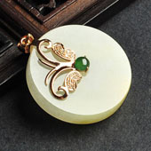 糯冰种黄翡缅甸翡翠A货镶金平安扣胸坠（真钻）