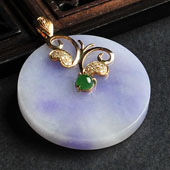 糯冰种紫罗兰缅甸翡翠A货镶金平安扣胸坠（真钻）