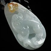 糯冰种晴水略带黄翡缅甸翡翠A货貔貅如意挂件