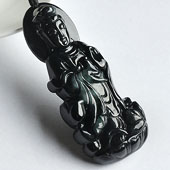 糯冰种墨翠缅甸翡翠A货站观音挂件