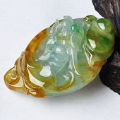 冰种黄加绿缅甸翡翠A货龙头如意挂件