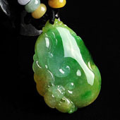 糯冰种黄加绿缅甸翡翠A货如意挂件