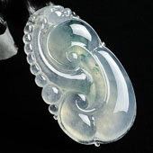 冰种飘花缅甸翡翠A货如意寿挂件