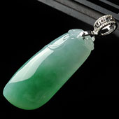冰种苹果绿缅甸翡翠A货镶白金扣福瓜挂件