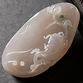 冰种紫罗兰略飘花缅甸翡翠A货年年有余挂件