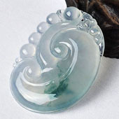 冰种飘花缅甸翡翠A货如意寿挂件