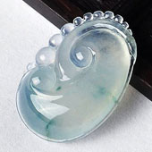 冰种飘花缅甸翡翠A货如意寿挂件