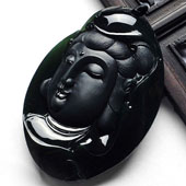 冰玻种墨翠缅甸翡翠A货观音头挂件