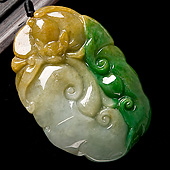 糯冰种黄加绿缅甸翡翠A货如意挂件