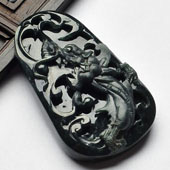 糯冰种墨翠缅甸翡翠A货龙牌挂件