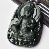 糯冰种墨翠缅甸翡翠A货观音挂件