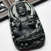 糯冰种墨翠缅甸翡翠A货观音挂件