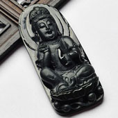 糯冰种墨翠缅甸翡翠A货观音挂件