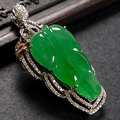 冰种阳绿缅甸翡翠A货镶白金玫瑰金金枝玉叶胸坠（真钻）