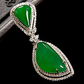 冰种阳绿缅甸翡翠A货镶白金水滴胸坠（真钻）