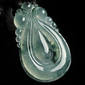 冰种飘花缅甸翡翠A货双龙如意挂件