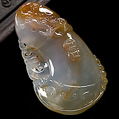 冰种褐黄翡缅甸翡翠A货龙头如意挂件