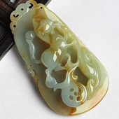 糯冰种飘黄花缅甸翡翠A货生肖狗挂件