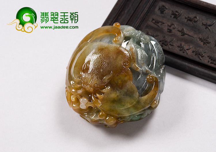 糯冰种褐黄翡缅甸翡翠A货代代有福挂件
