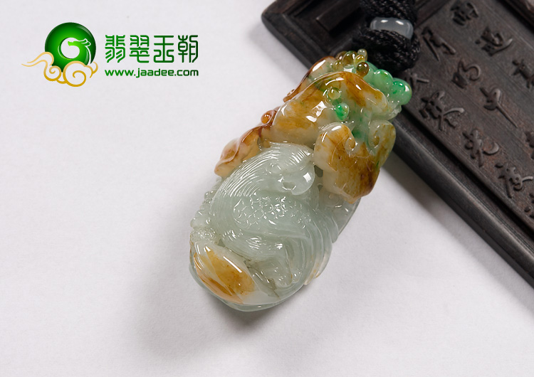糯冰种黄加绿缅甸翡翠A货英明神武挂件