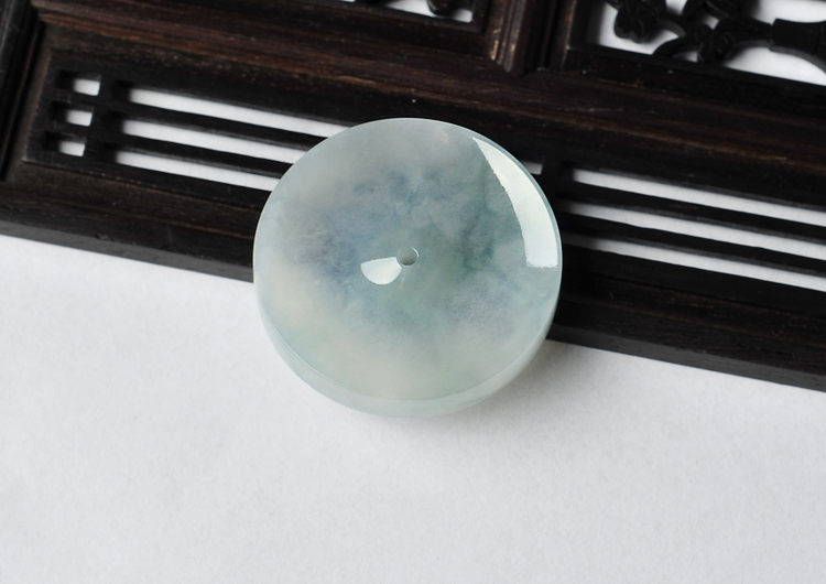 冰种略飘花缅甸翡翠A货平安扣挂件