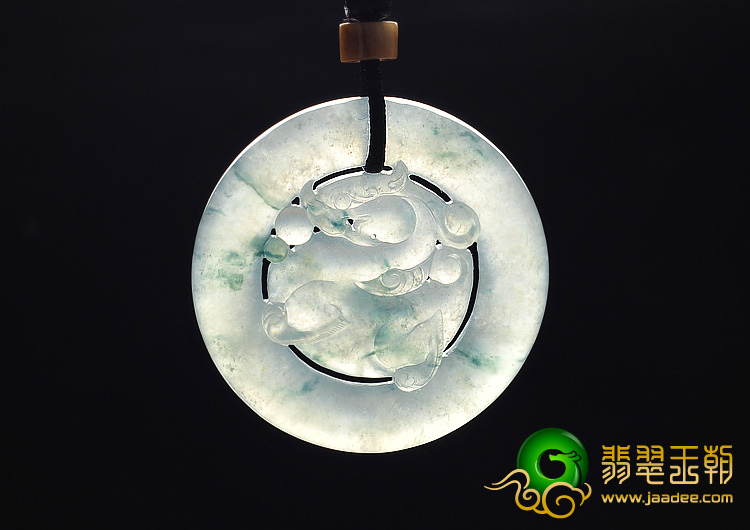 冰种飘花缅甸翡翠A货仿古龙挂件