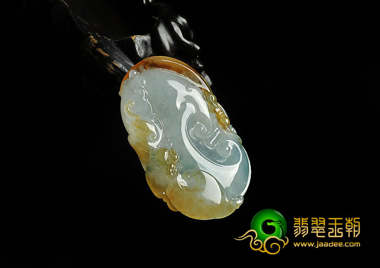 冰种黄翡略飘花缅甸翡翠A货灵猴献瑞挂件