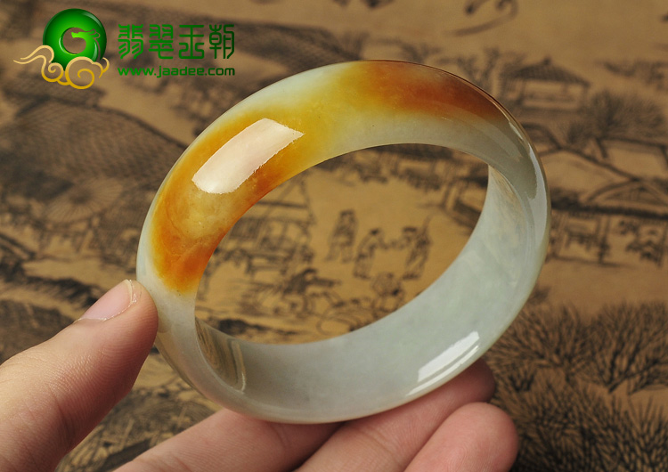 糯冰种黄翡缅甸翡翠A货手镯（56.6mm）