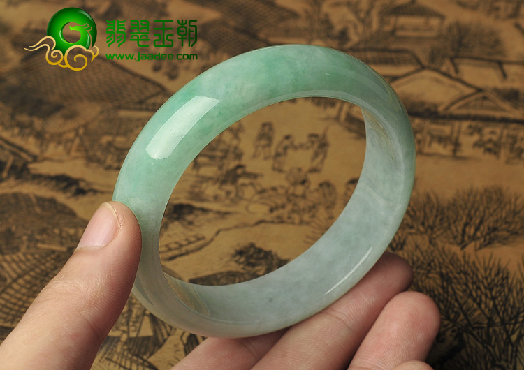 糯冰种飘翠缅甸翡翠A货手镯（59.2mm）