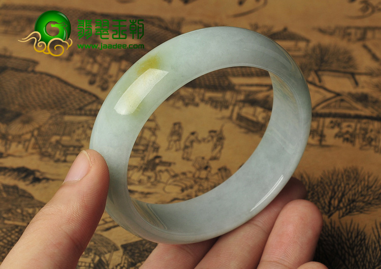 糯冰种飘黄翡缅甸翡翠A货手镯（58mm）