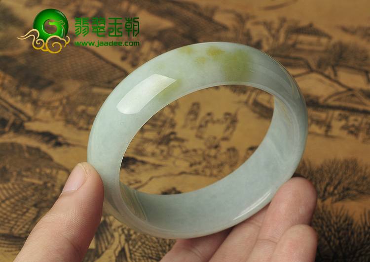 糯冰种飘黄翡缅甸翡翠A货手镯（59mm）