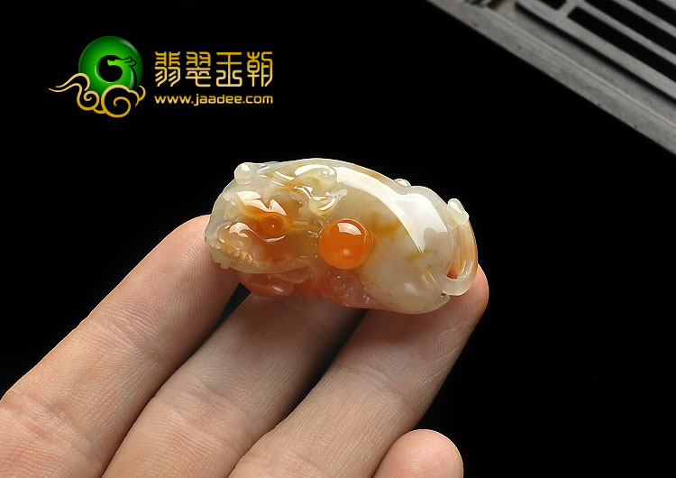糯冰种红黄翡缅甸翡翠A货貔貅挂件