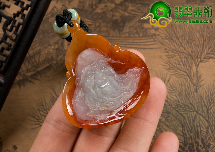 糯冰种红黄翡缅甸翡翠A货福禄寿星挂件