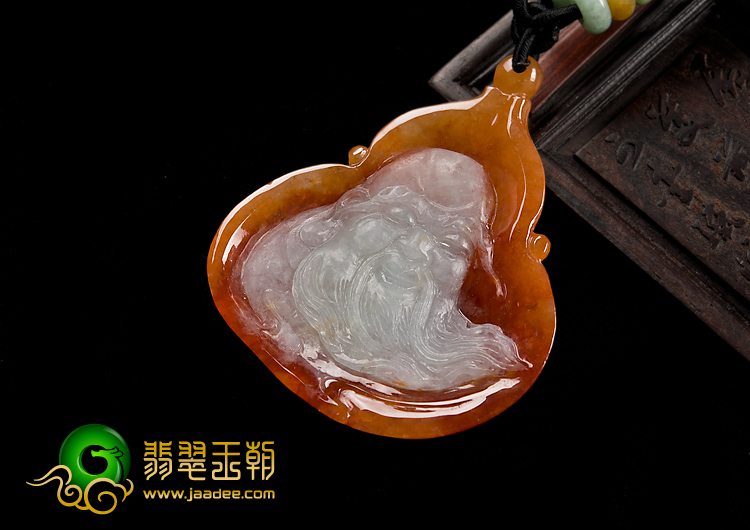 糯冰种红黄翡缅甸翡翠A货福禄寿星挂件