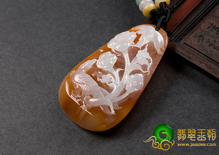 糯冰种红黄翡缅甸翡翠A货双喜临门挂件