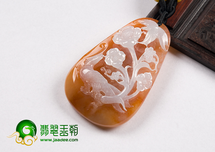 糯冰种红黄翡缅甸翡翠A货双喜临门挂件