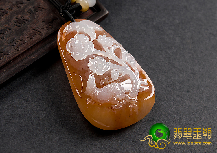 糯冰种红黄翡缅甸翡翠A货双喜临门挂件